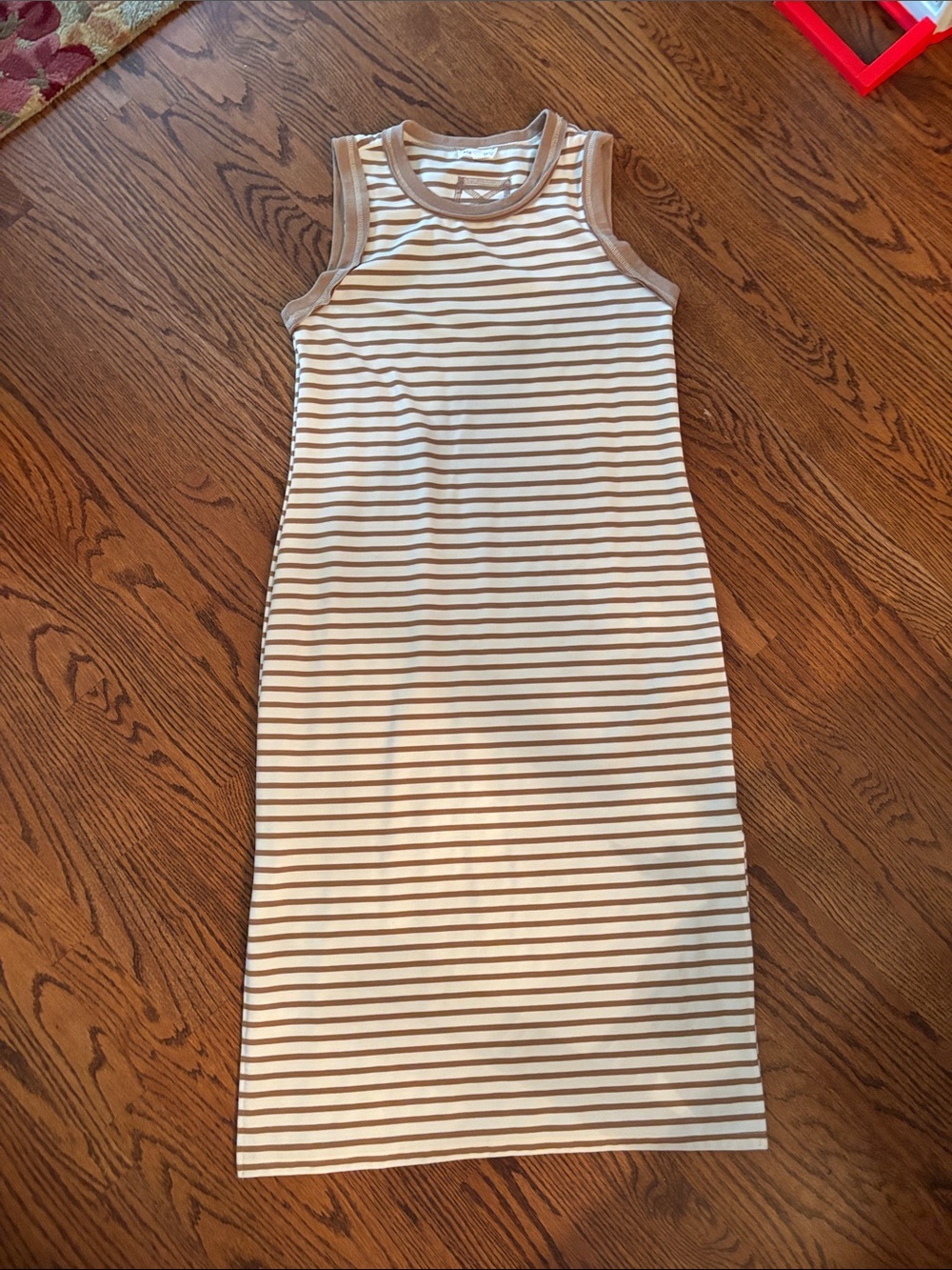 Blu Pepper Taupe and White Striped Sleeveless Midi Dress